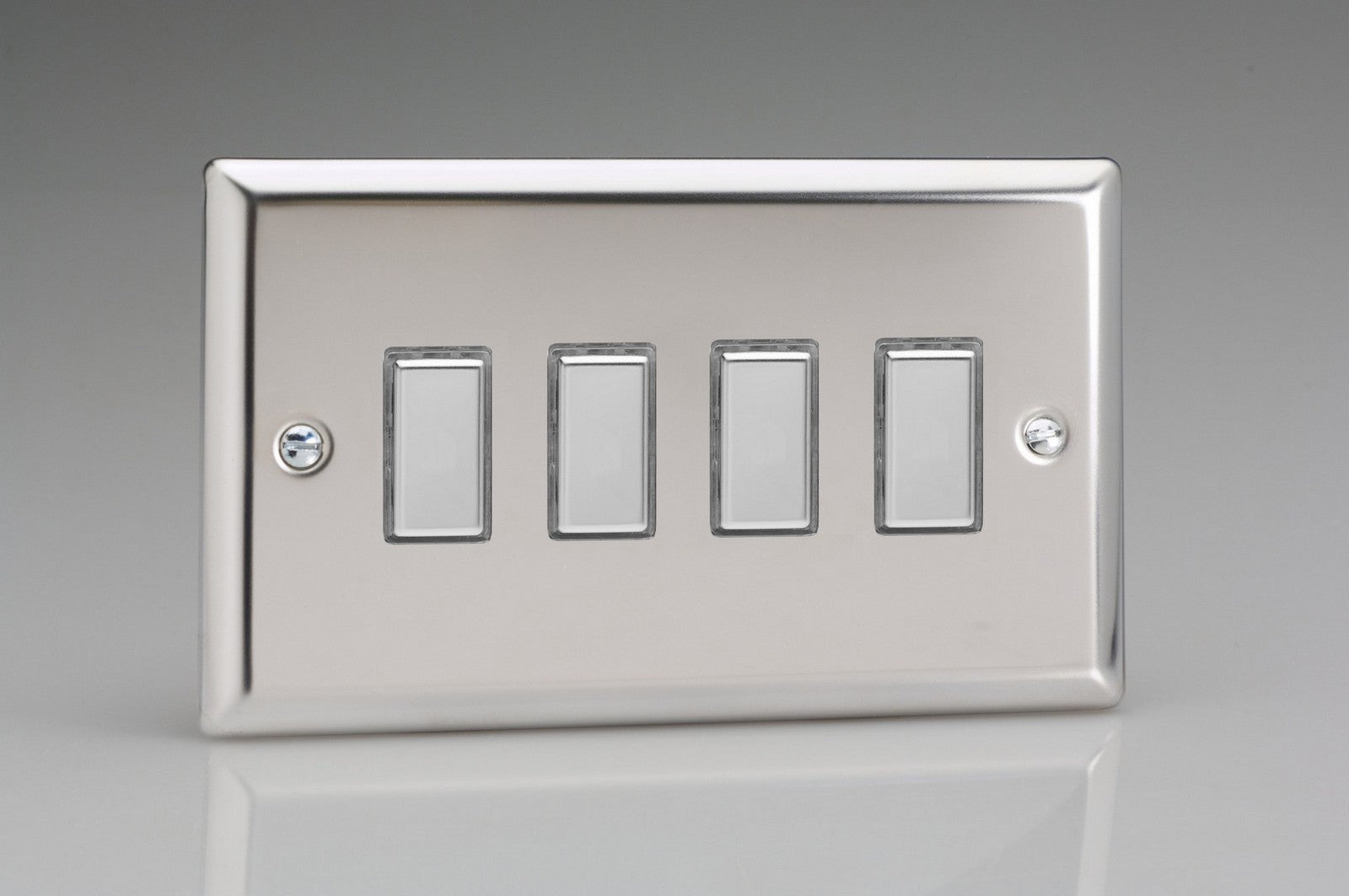 Varilight JCES004 Classic Mirror Chrome 4-Gang Tactile Touch Control Dimming Slave for use with Multi-Point Touch or Remote Master on 2-Way Circuits (Twin Plate)
