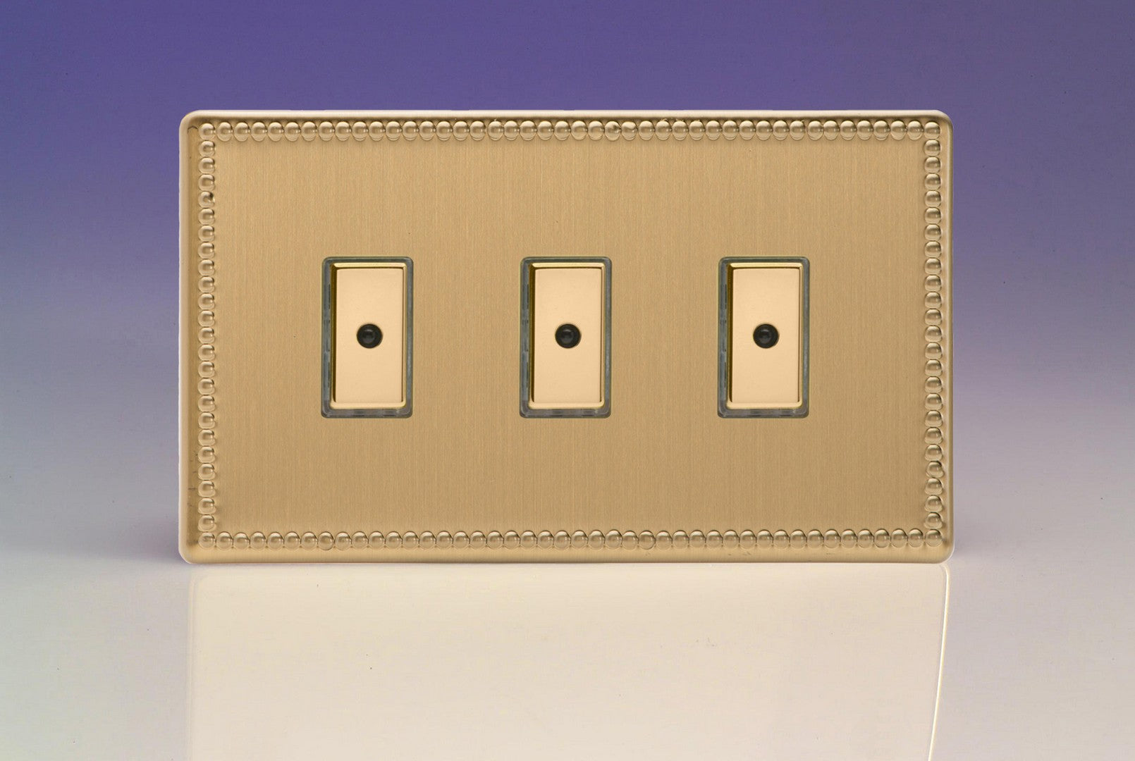 Varilight JDYE103S.JB Jubilee Brushed Brass 3-Gang Multi-Way Remote/Tactile Touch Control Master LED Dimmer 3 x 0-100W (1-10 LEDs)