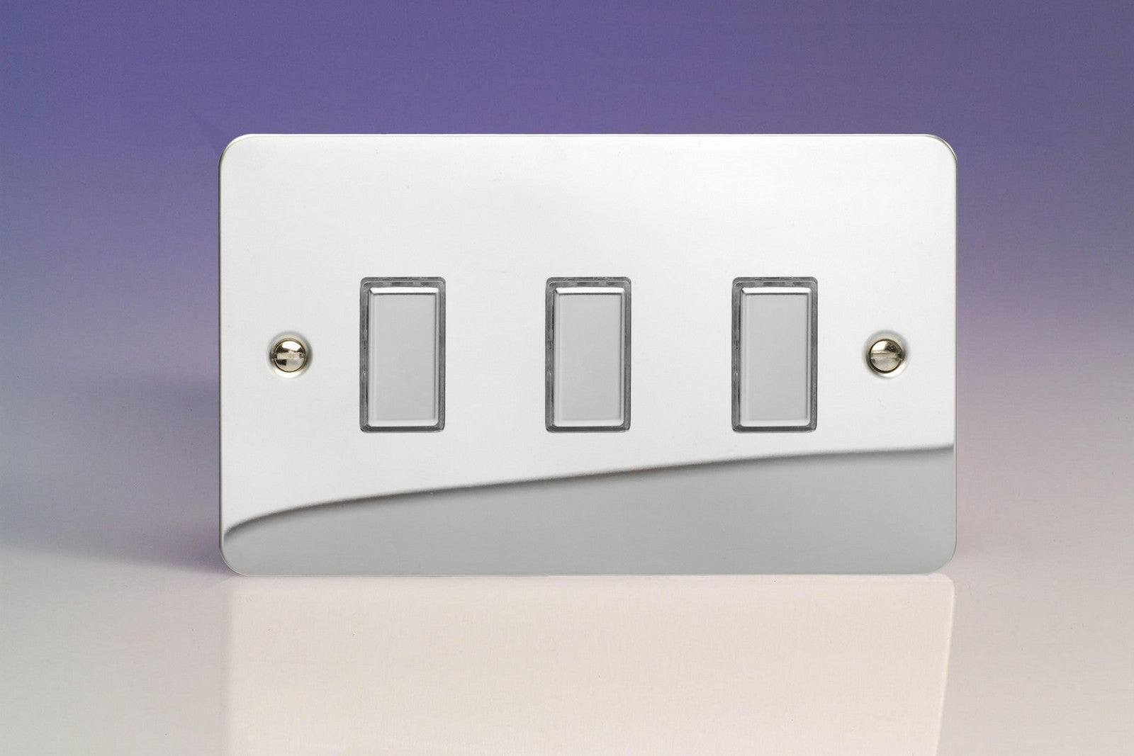Varilight JFCES003 Ultraflat Polished Chrome 3-Gang Tactile Touch Control Dimming Slave for use with Multi-Point Touch or Remote Master on 2-Way Circuits (Twin Plate)
