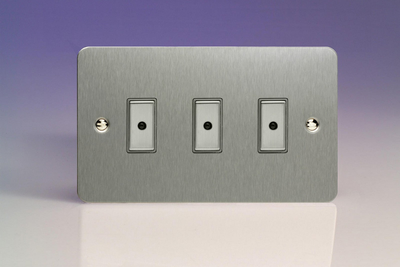 Varilight JFSE103 Ultraflat Brushed Steel 3-Gang Multi-Way Remote/Tactile Touch Control Master LED Dimmer 3 x 0-100W (1-10 LEDs)