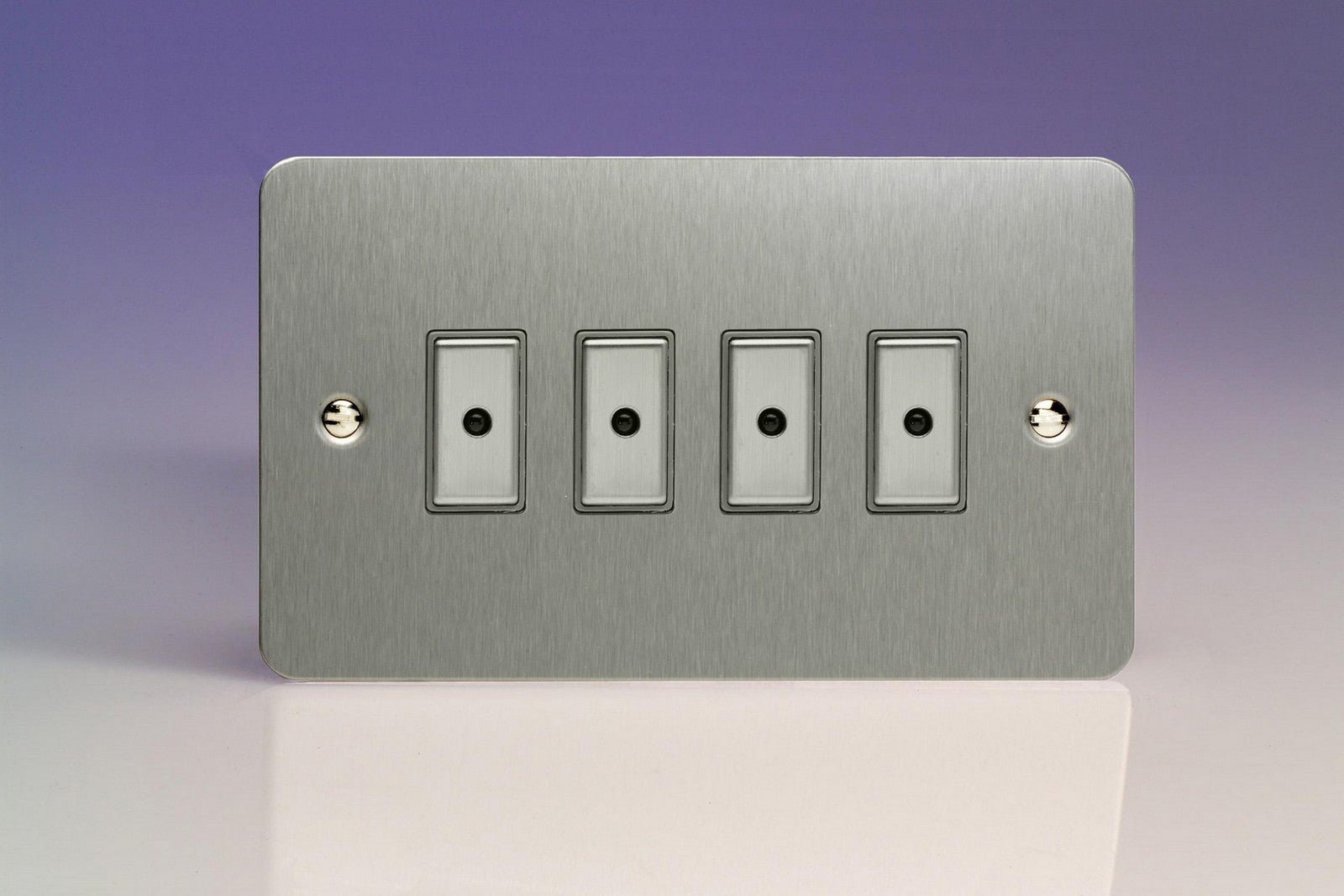 Varilight JFSE104 Ultraflat Brushed Steel 4-Gang Multi-Way Remote/Tactile Touch Control Master LED Dimmer 4 x 0-100W (1-10 LEDs)