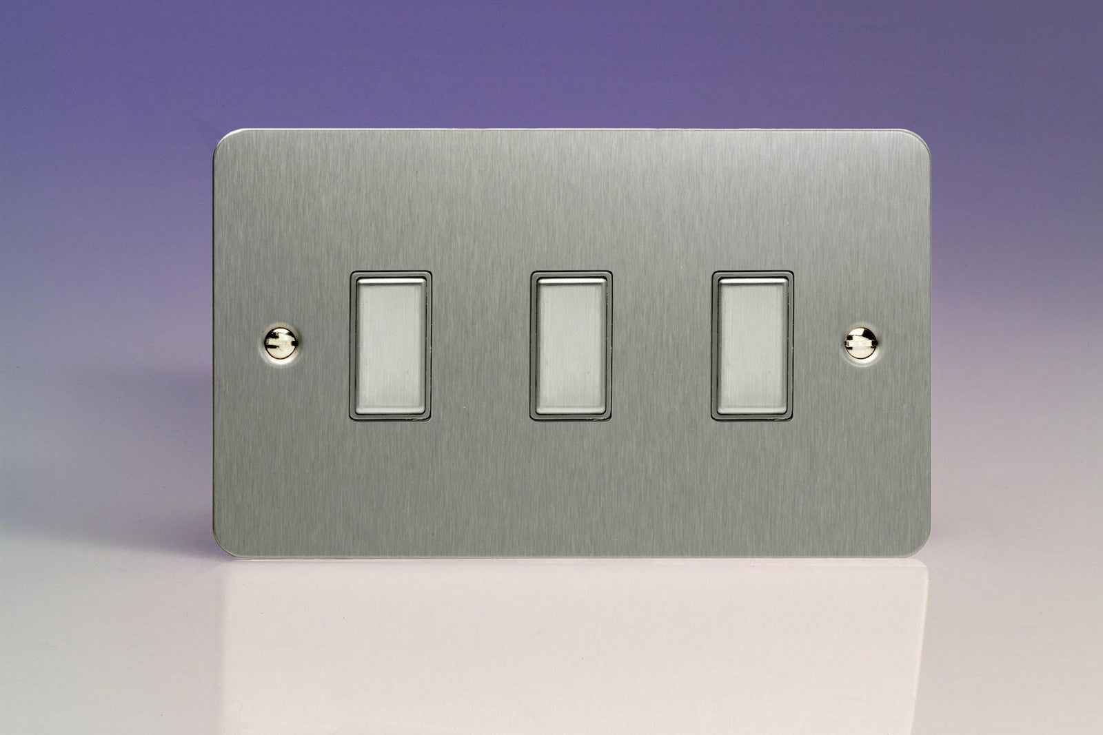 Varilight JFSES003 Ultraflat Brushed Steel 3-Gang Tactile Touch Control Dimming Slave for use with Multi-Point Touch or Remote Master on 2-Way Circuits (Twin Plate)