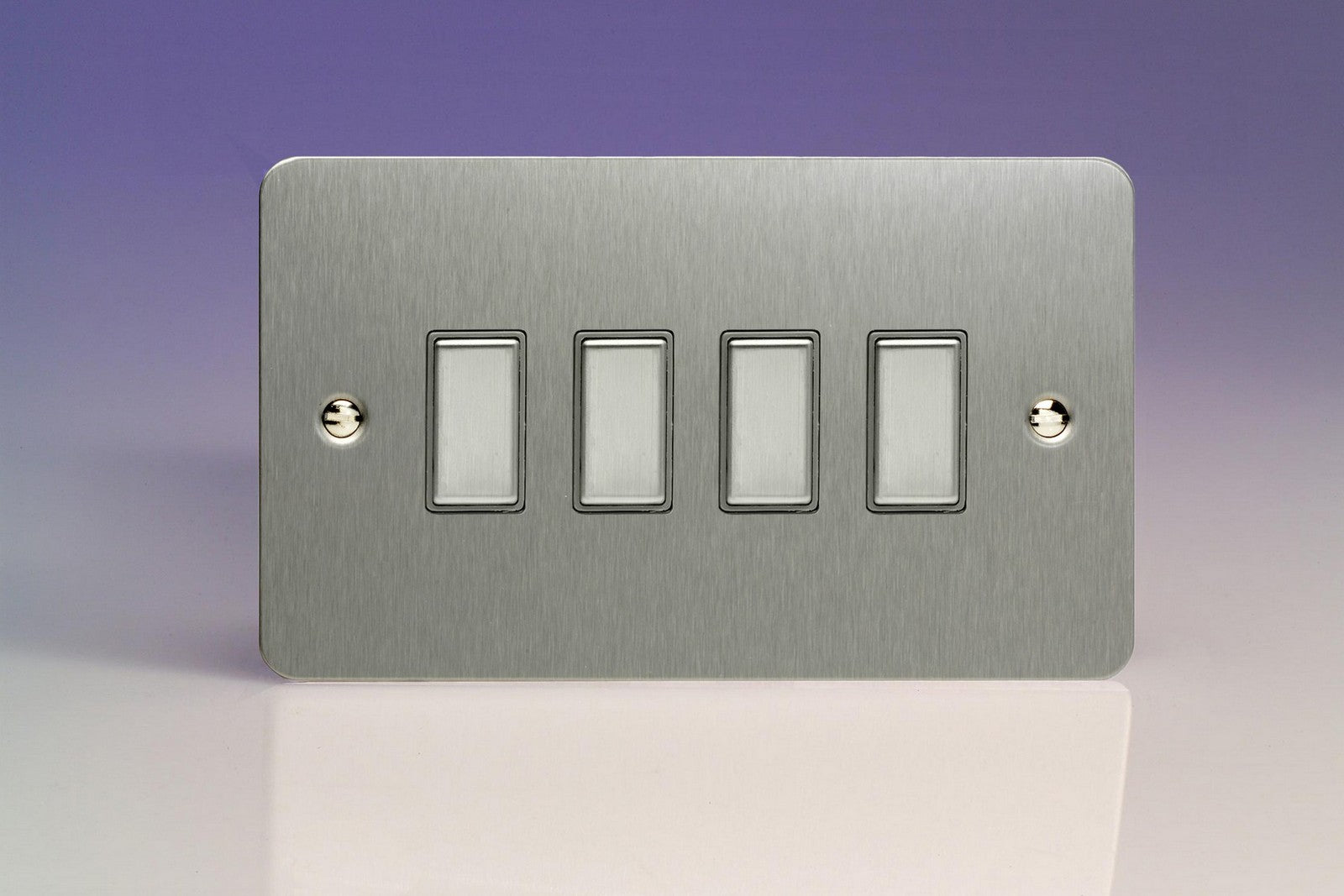 Varilight JFSES004 Ultraflat Brushed Steel 4-Gang Tactile Touch Control Dimming Slave for use with Multi-Point Touch or Remote Master on 2-Way Circuits (Twin Plate)