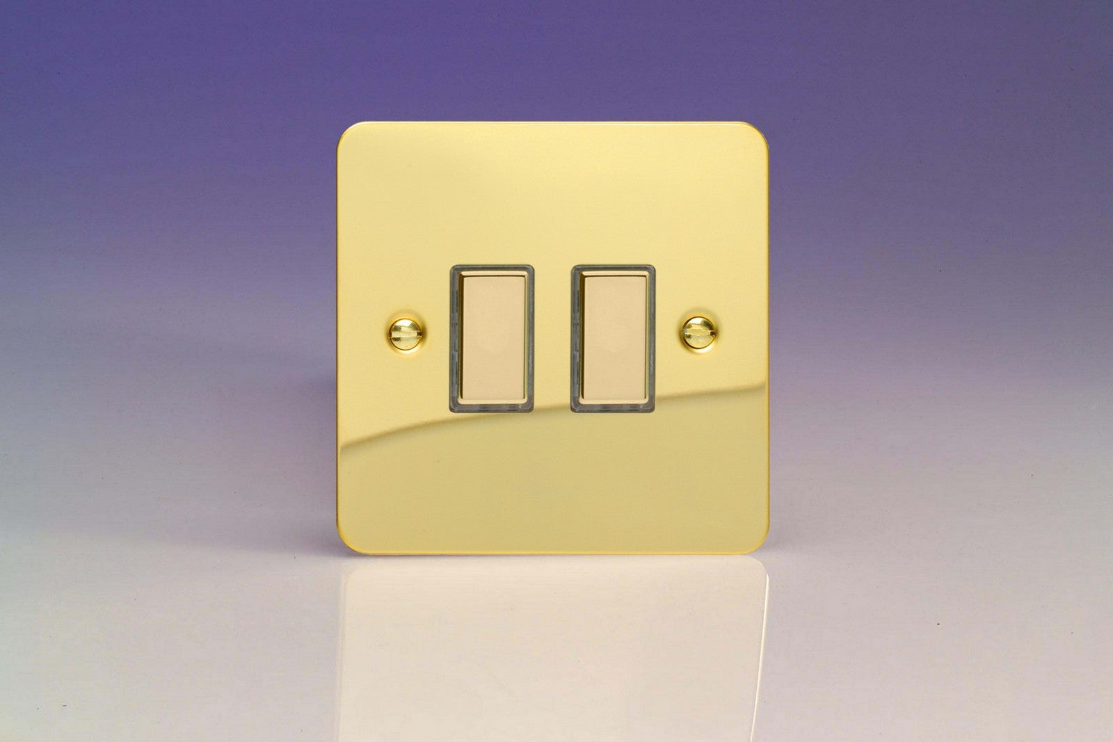 Varilight JFVES002 Ultraflat Polished Brass 2-Gang Tactile Touch Control Dimming Slave for use with Multi-Point Touch or Remote Master on 2-Way Circuits