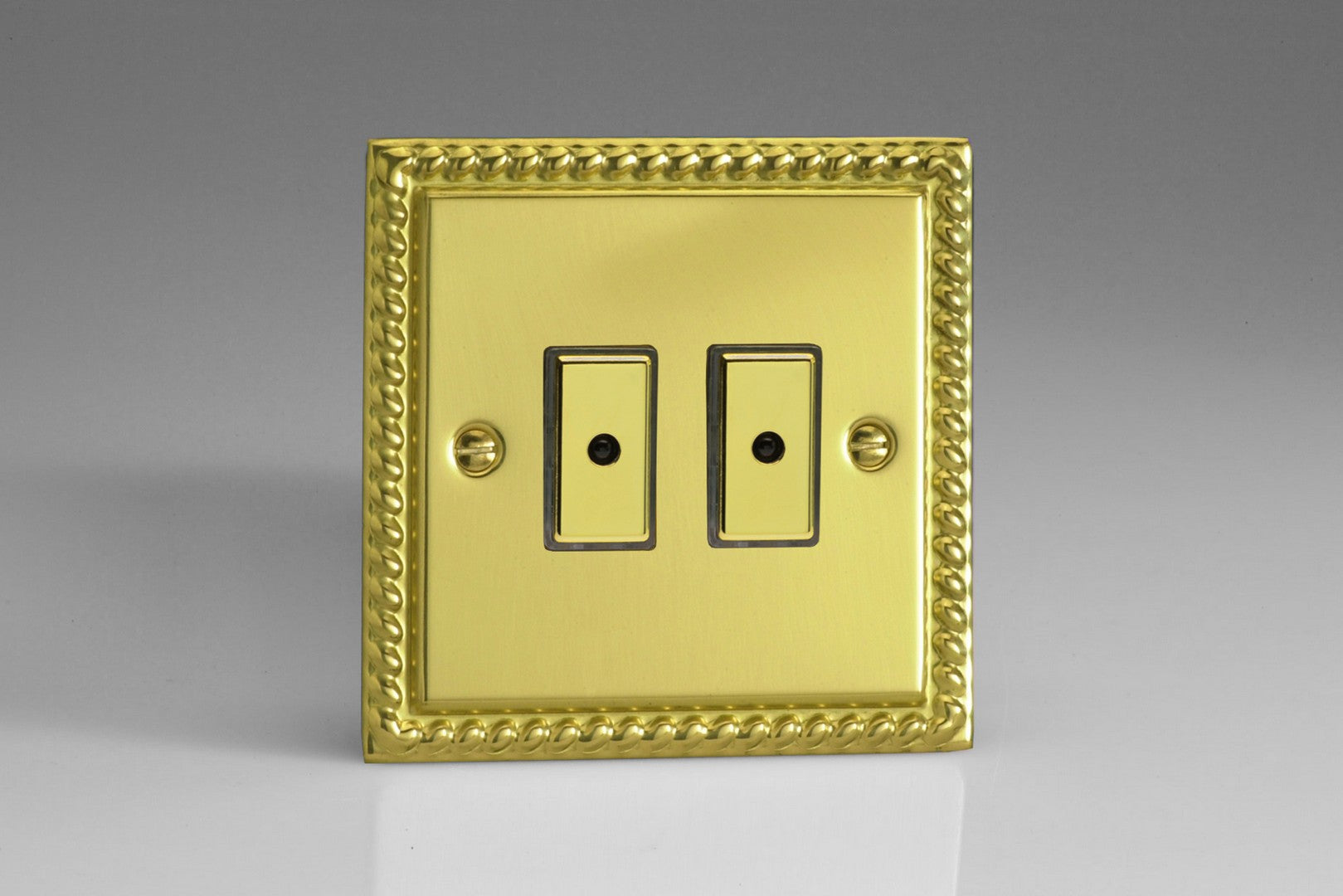 Varilight JGE102 Classic Georgian Brass 2-Gang Multi-Way Remote/Tactile Touch Control Master LED Dimmer 2 x 0-100W (1-10 LEDs)