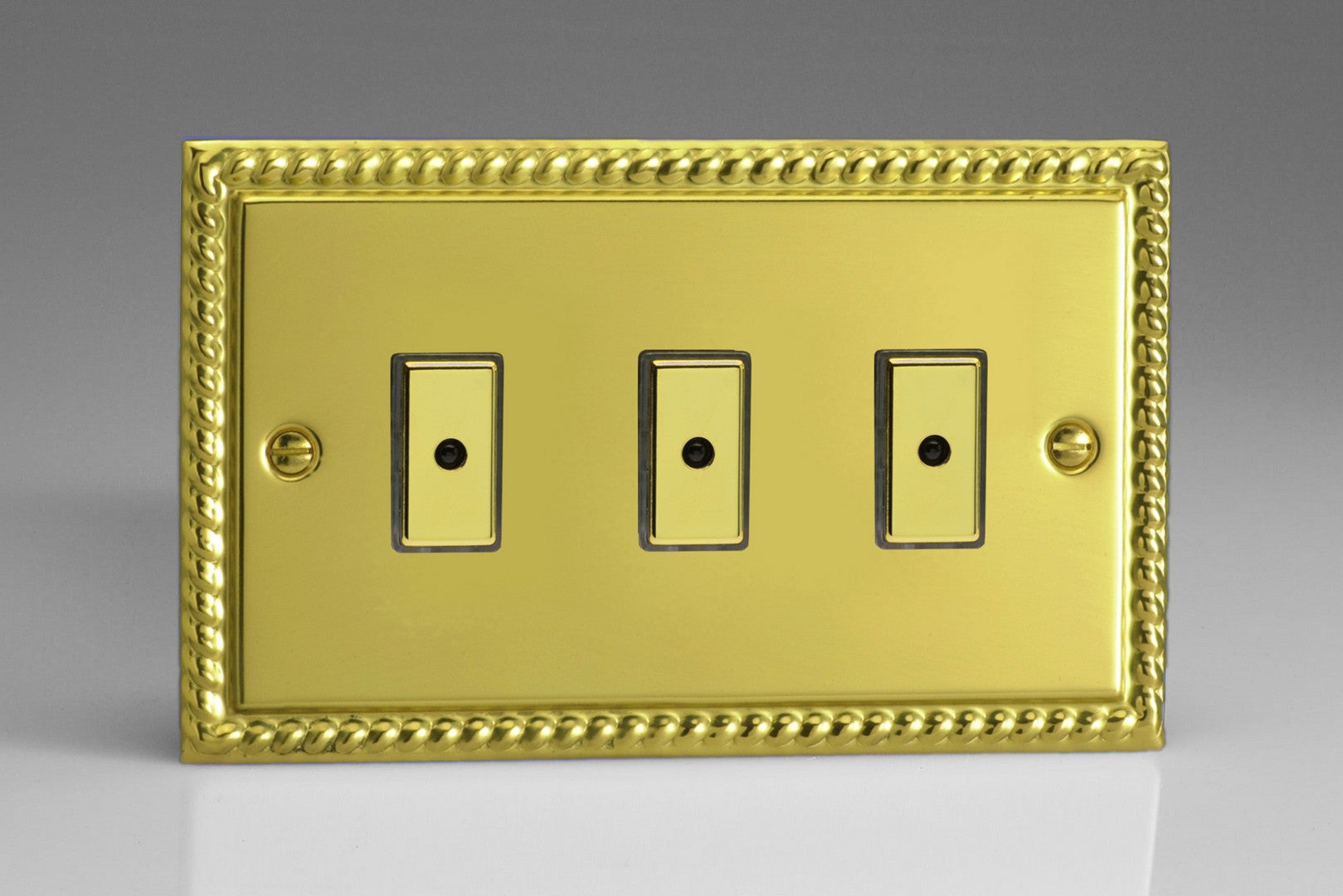 Varilight JGE103 Classic Georgian Brass 3-Gang Multi-Way Remote/Tactile Touch Control Master LED Dimmer 3 x 0-100W (1-10 LEDs)
