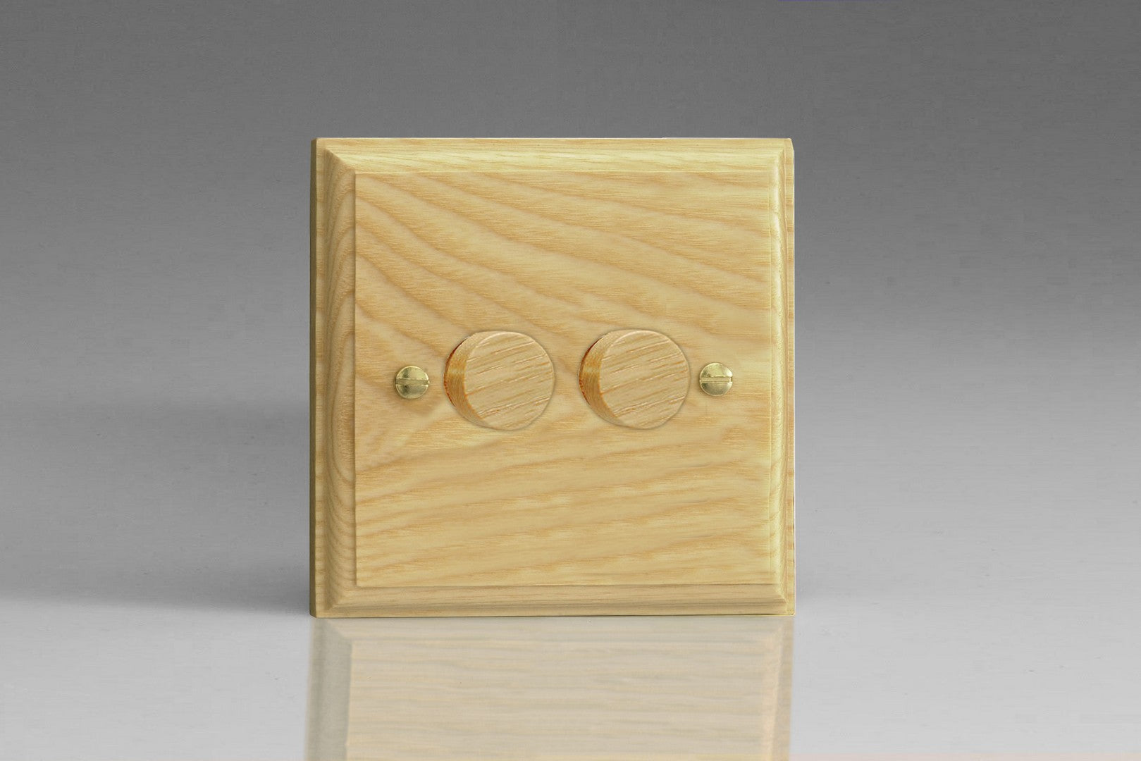 Varilight JK2A Kilnwood Ash 2-Gang 2-Way Push-On/Off Rotary LED Dimmer 2 x 0-120W (1-10 LEDs)