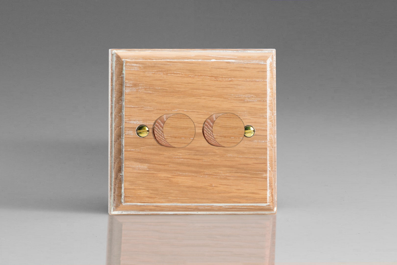 Varilight JK2LO Kilnwood Limed Oak 2-Gang 2-Way Push-On/Off Rotary LED Dimmer 2 x 0-120W (1-10 LEDs)