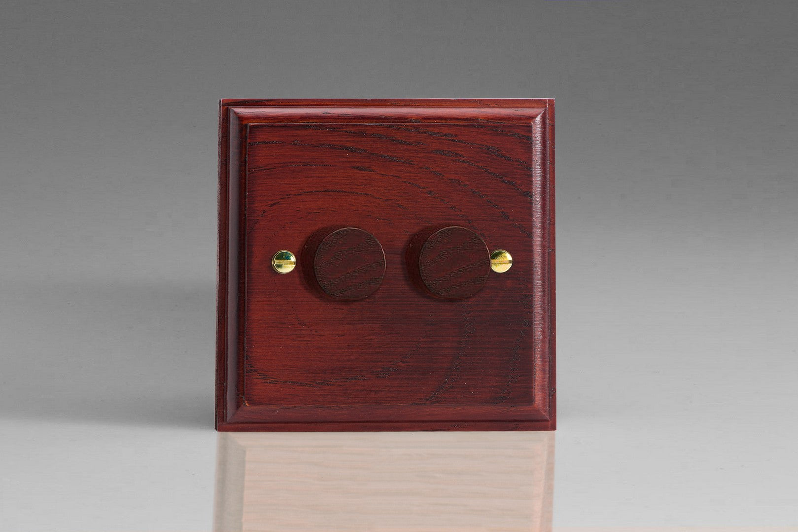 Varilight JK2M Kilnwood Mahogany 2-Gang 2-Way Push-On/Off Rotary LED Dimmer 2 x 0-120W (1-10 LEDs)