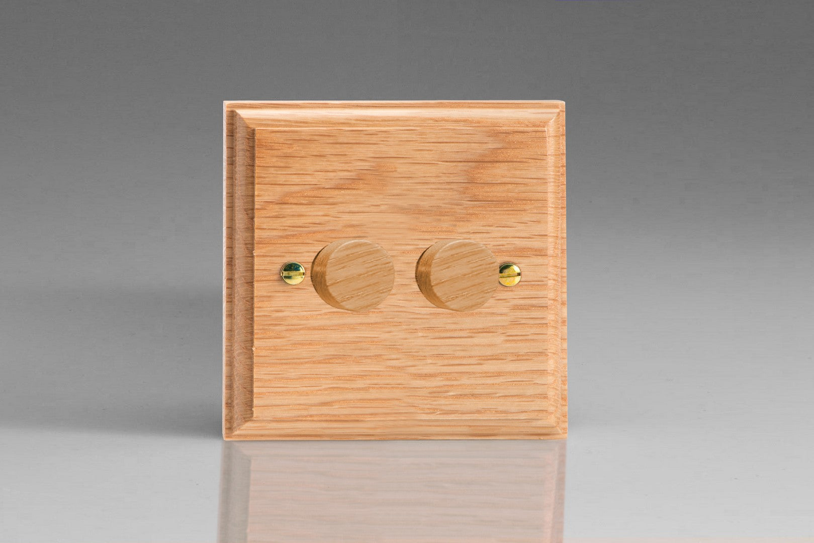Varilight JK2O Kilnwood Oak 2-Gang 2-Way Push-On/Off Rotary LED Dimmer 2 x 0-120W (1-10 LEDs)