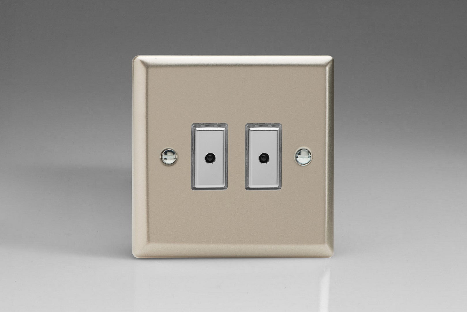 Varilight JNE102 Classic Satin Chrome 2-Gang Multi-Way Remote/Tactile Touch Control Master LED Dimmer 2 x 0-100W (1-10 LEDs)