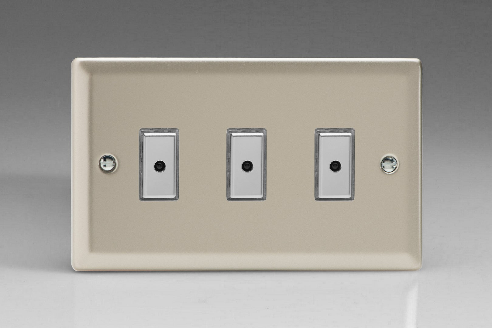 Varilight JNE103 Classic Satin Chrome 3-Gang Multi-Way Remote/Tactile Touch Control Master LED Dimmer 3 x 0-100W (1-10 LEDs)