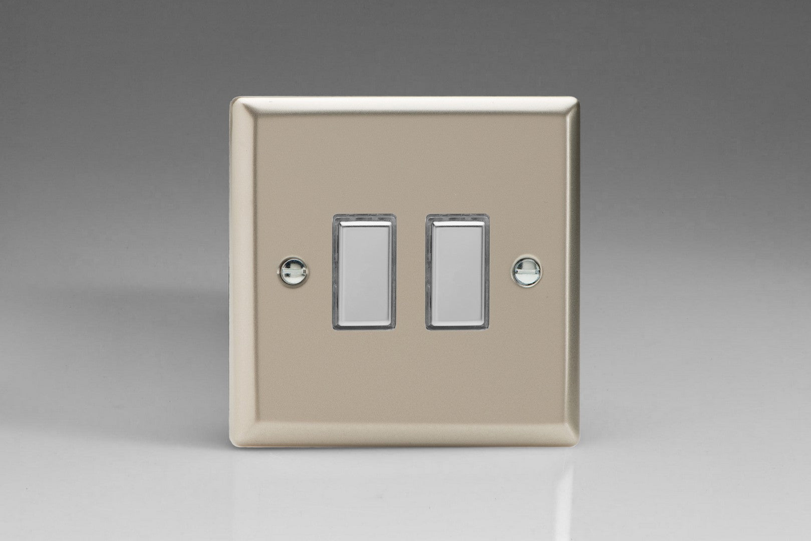 Varilight JNES002 Classic Satin Chrome 2-Gang Tactile Touch Control Dimming Slave for use with Multi-Point Touch or Remote Master on 2-Way Circuits