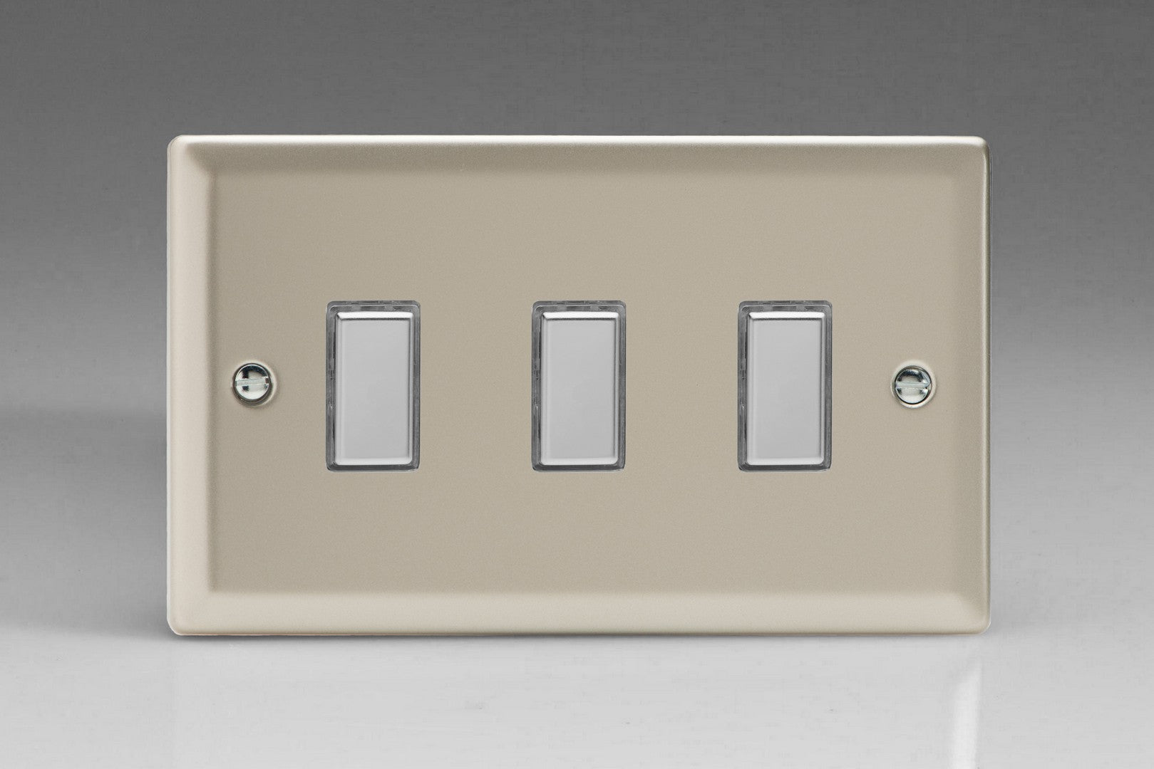 Varilight JNES003 Classic Satin Chrome 3-Gang Tactile Touch Control Dimming Slave for use with Multi-Point Touch or Remote Master on 2-Way Circuits (Twin Plate)