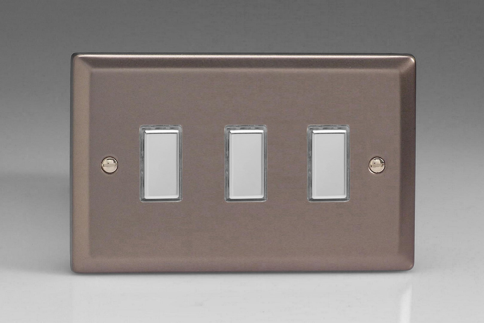 Varilight JRES003 Classic Pewter 3-Gang Tactile Touch Control Dimming Slave for use with Multi-Point Touch or Remote Master on 2-Way Circuits (Twin Plate)