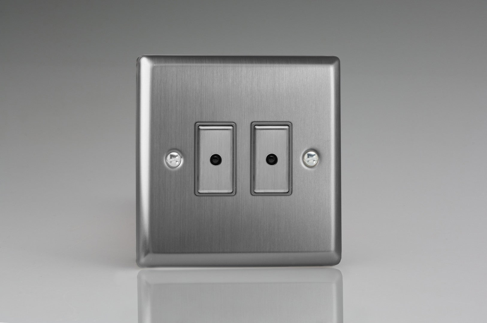 Varilight JTE102 Classic Brushed Steel 2-Gang Multi-Way Remote/Tactile Touch Control Master LED Dimmer 2 x 0-100W (1-10 LEDs)