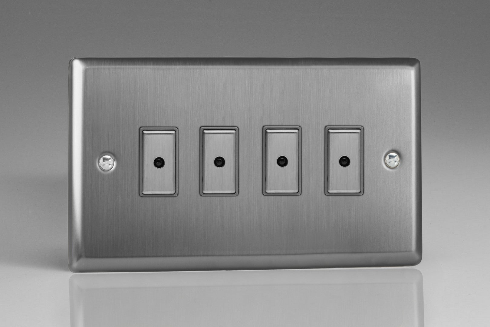 Varilight JTE104 Classic Brushed Steel 4-Gang Multi-Way Remote/Tactile Touch Control Master LED Dimmer 4 x 0-100W (1-10 LEDs)
