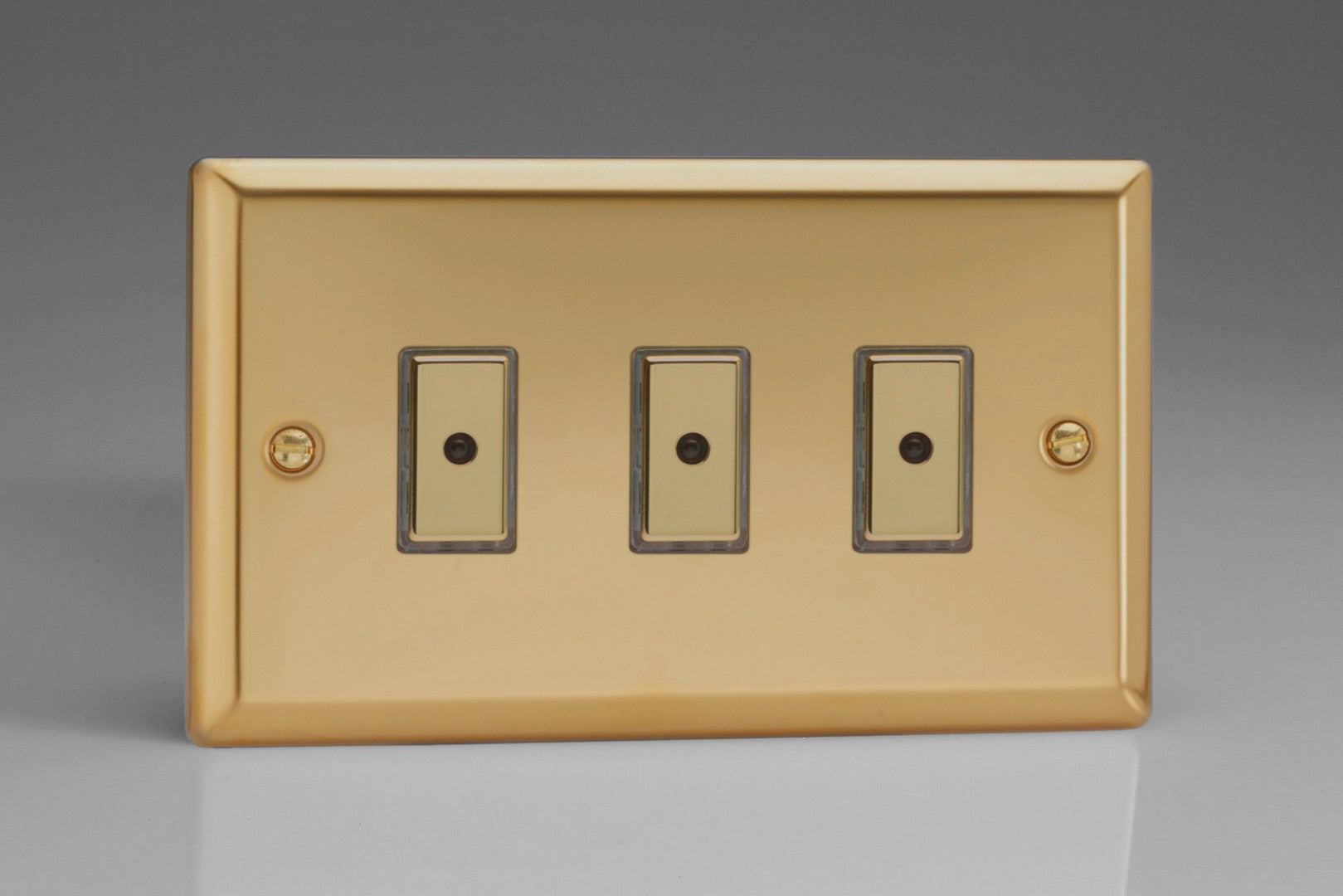 Varilight JVE103 Classic Victorian Brass 3-Gang Multi-Way Remote/Tactile Touch Control Master LED Dimmer 3 x 0-100W (1-10 LEDs)