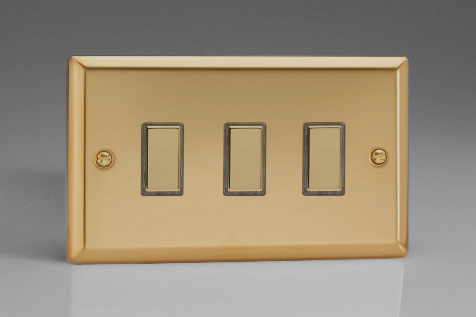 Varilight JVES003 Classic Victorian Brass 3-Gang Tactile Touch Control Dimming Slave for use with Multi-Point Touch or Remote Master on 2-Way Circuits (Twin Plate)