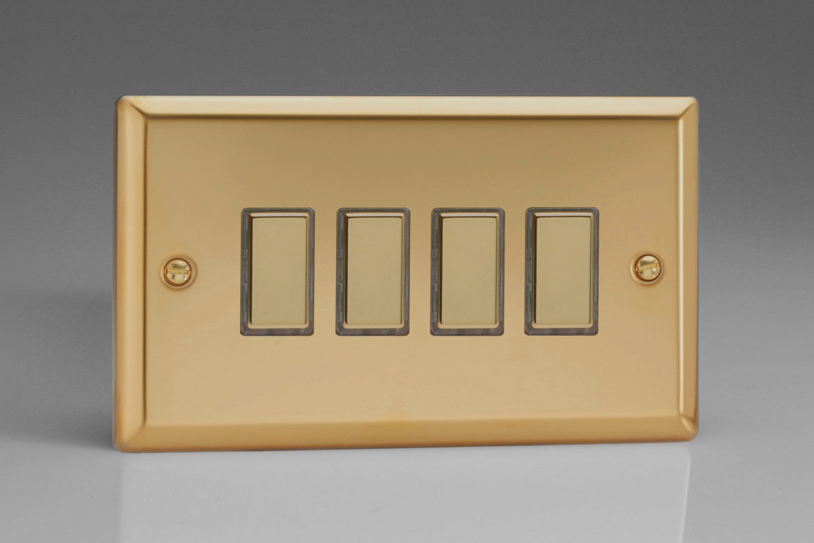 Varilight JVES004 Classic Victorian Brass 4-Gang Tactile Touch Control Dimming Slave for use with Multi-Point Touch or Remote Master on 2-Way Circuits (Twin Plate)