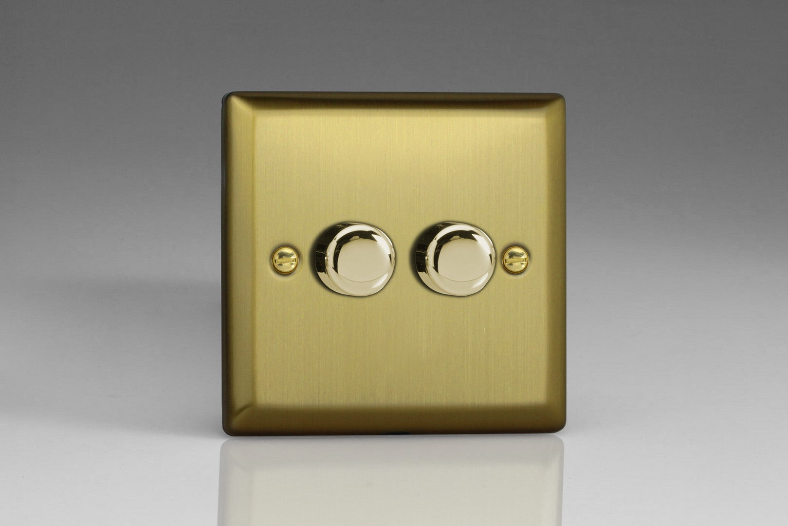 Varilight JYP252.BB Urban Vintage Brass 2-Gang 2-Way Push-On/Off Rotary LED Dimmer 2 x 0-100W (1-10 LEDs)