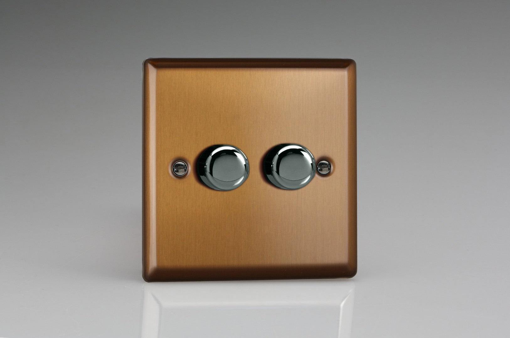 Varilight JYP252.BZ Urban Brushed Bronze 2-Gang 2-Way Push-On/Off Rotary LED Dimmer 2 x 0-100W (1-10 LEDs)
