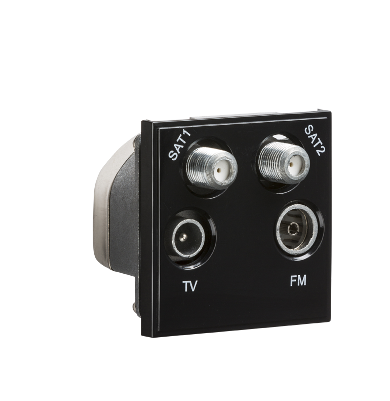 ML Accessories-NETQDBK Quadplexed SAT1/SAT2/TV/FM DAB Outlet Module 50 x 50mm - Black