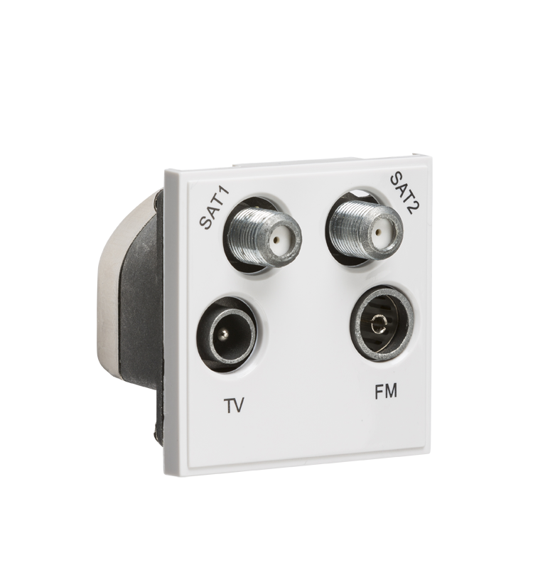 ML Accessories-NETQDWH Quadplexed SAT1/SAT2/TV/FM DAB Outlet Module 50 x 50mm - White