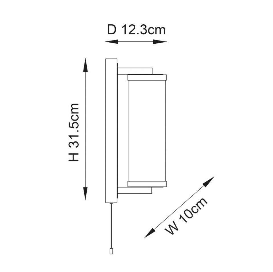 Ribbed Glass Cylinder brushed gold wall light IP44