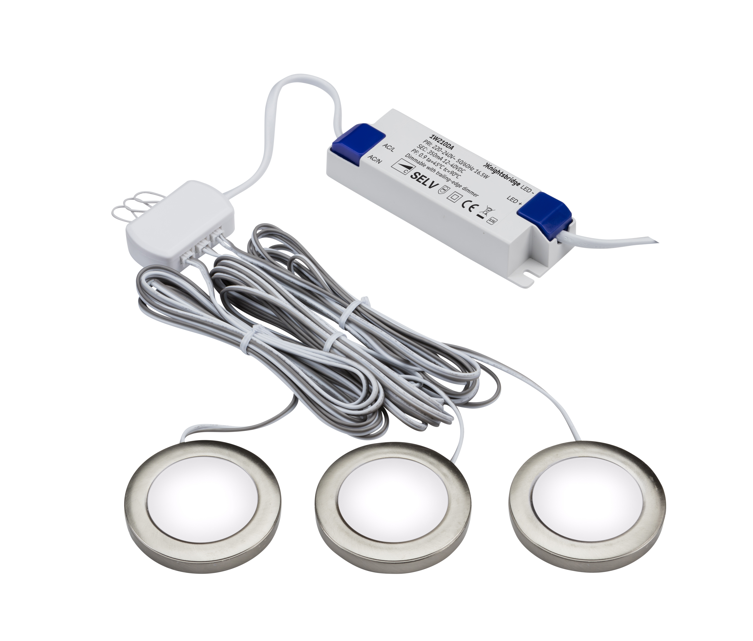 ML Accessories-UNDKIT3BCCW 230V IP20 2.5W LED Dimmable Under Cabinet Lights in Brushed Chrome - Pack of 3 - 4000K