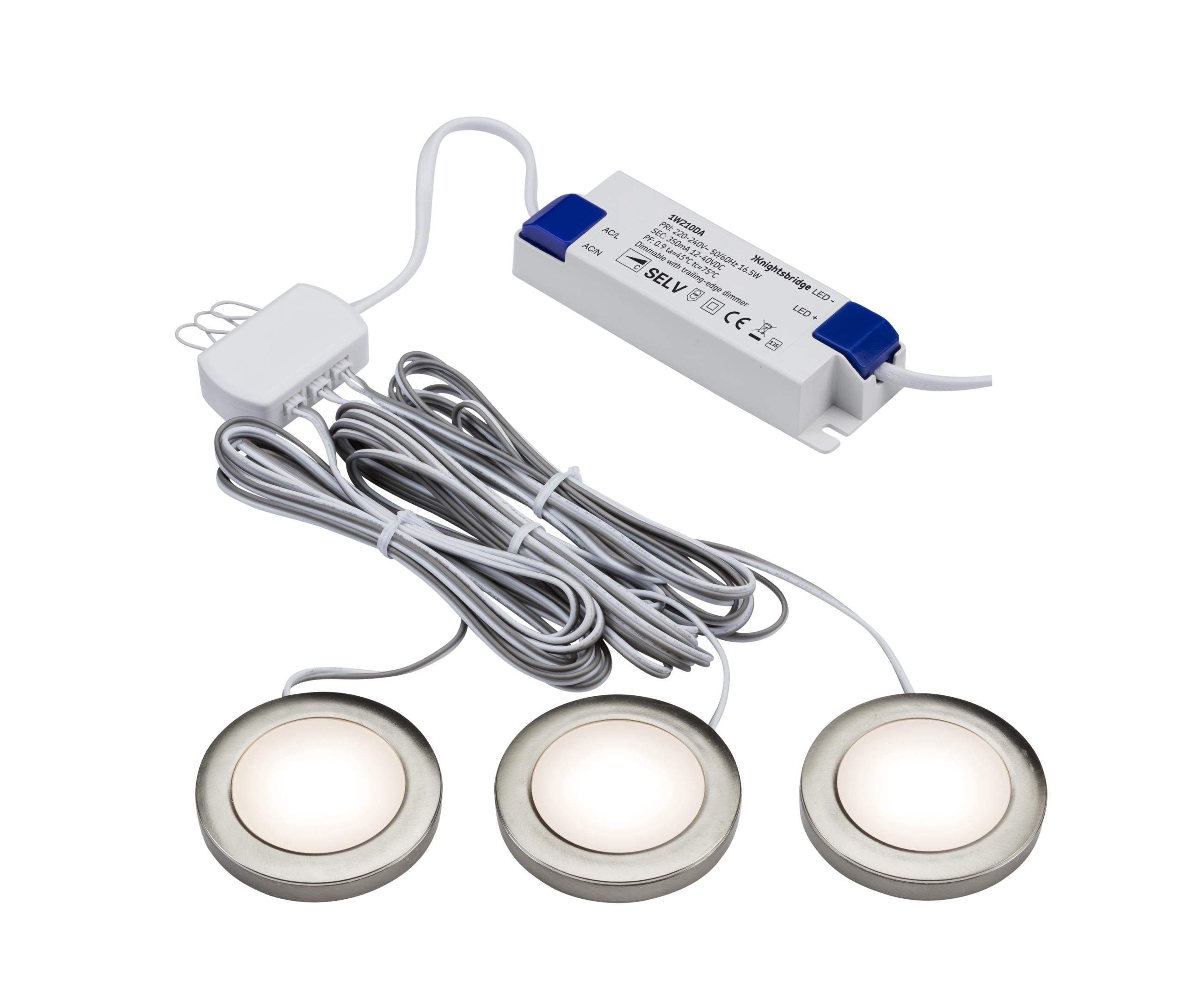 ML Accessories-UNDKIT3BCWW 230V IP20 2.5W LED Dimmable Under Cabinet Lights in Brushed Chrome - Pack of 3 - 3000K