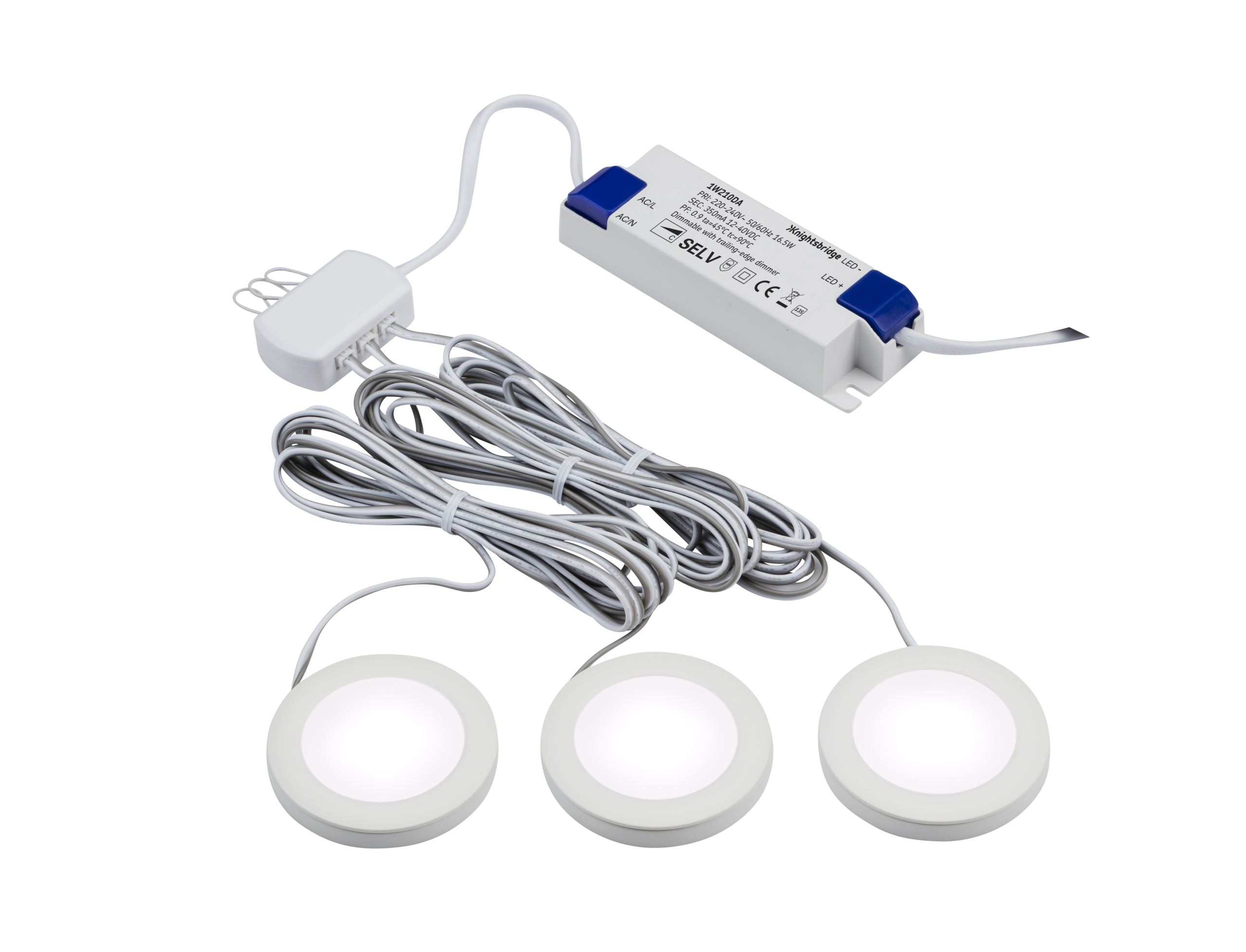 ML Accessories-UNDKIT3WCW 230V IP20 2.5W LED Dimmable Under Cabinet Lights in White - Pack of 3 - 4000K