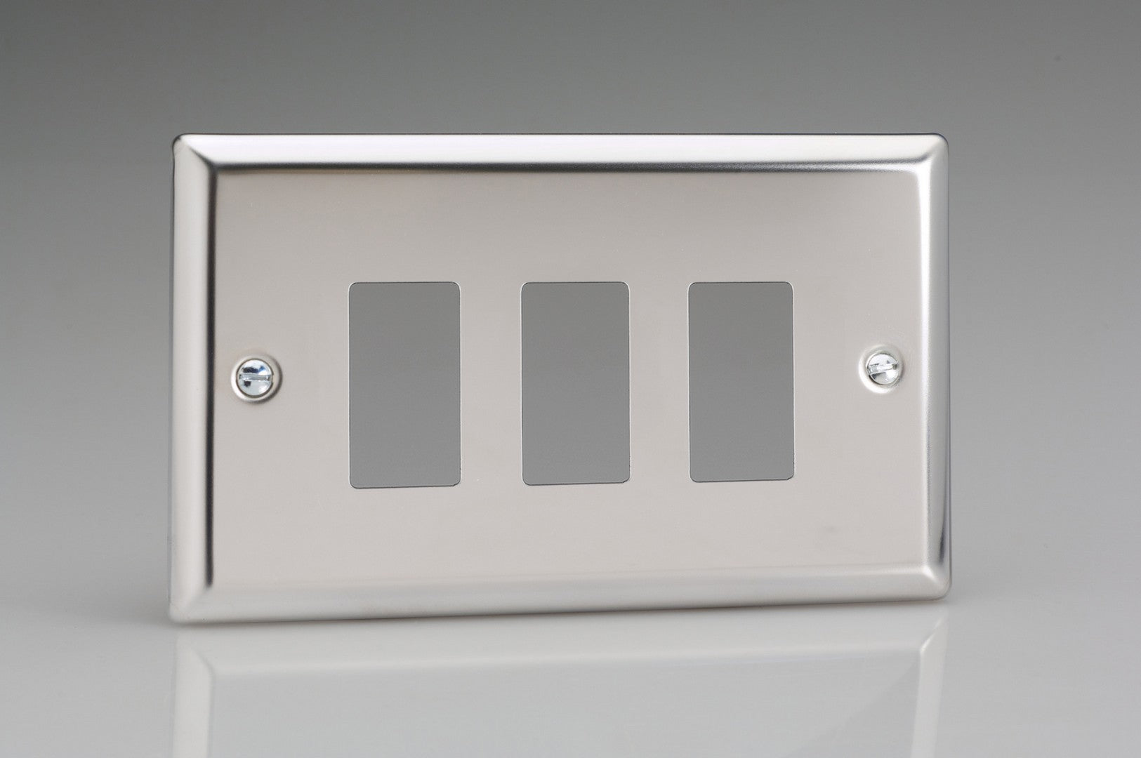 Varilight XCPGY3 PowerGrid Classic Mirror Chrome 3-Gang PowerGrid Plate including Yoke (Twin Plate)