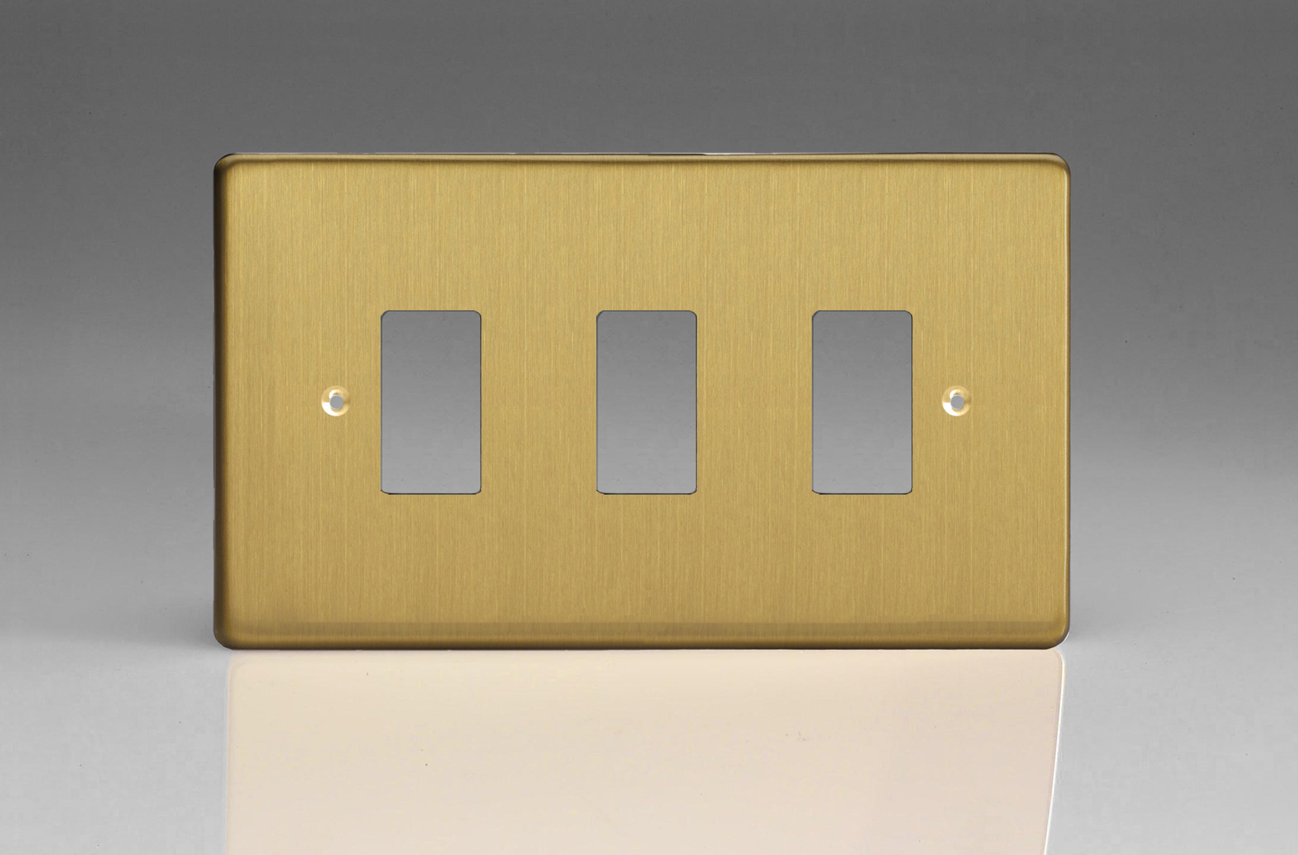 Varilight XDBPG3 PowerGrid Brushed Brass 3-Gang Grid Plate (Twin Plate)