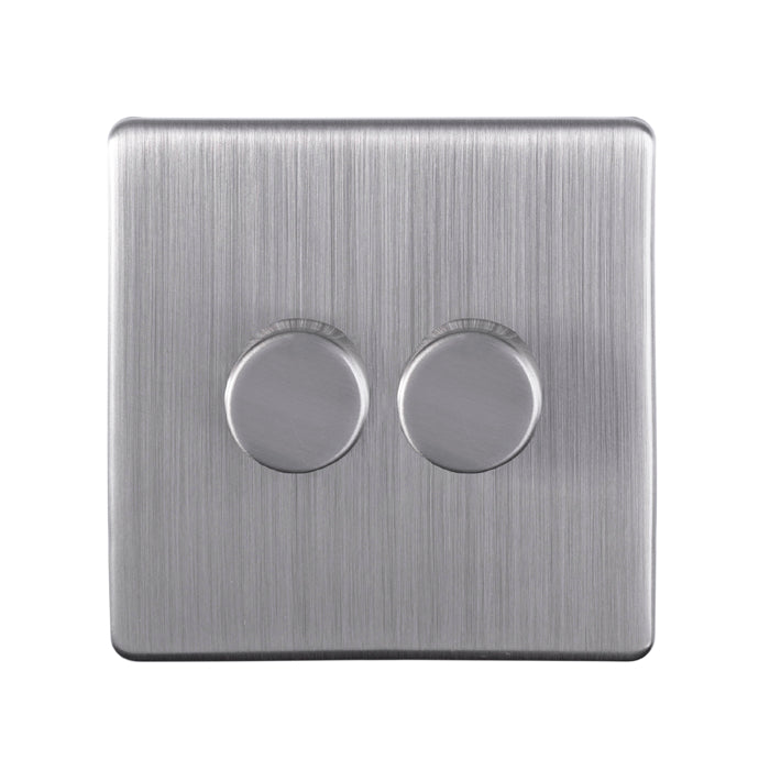 2 Gang Dimmer in Satin Nickel With Black Trim