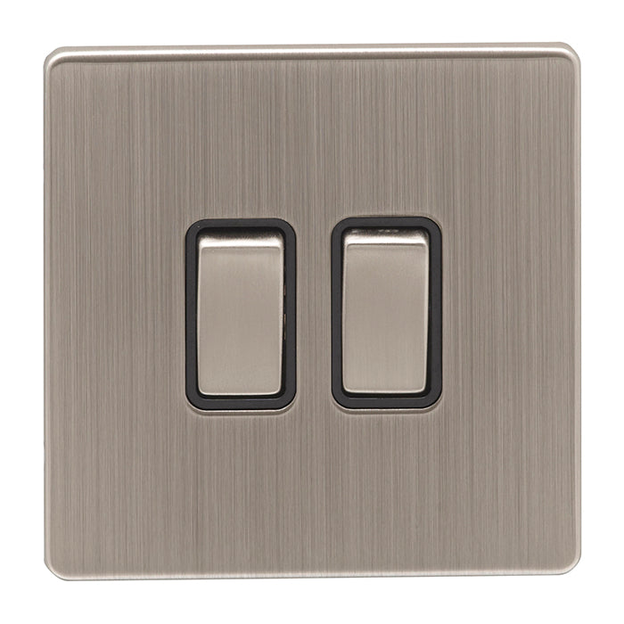 2 Gang Switch in Satin Nickel With Black Trim