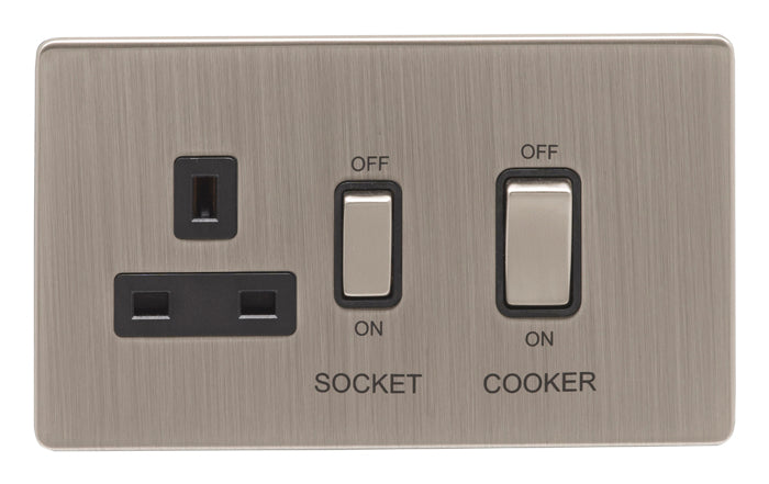 45Amp Switch with a socket in Satin Nickel With Black Trim
