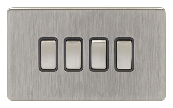 4 Gang Switch in Satin Nickel With Black Trim