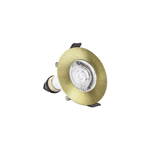 Antique Brass Fire Rated Downlight 70mm Cutout IP65 White Round with GU10 Holder