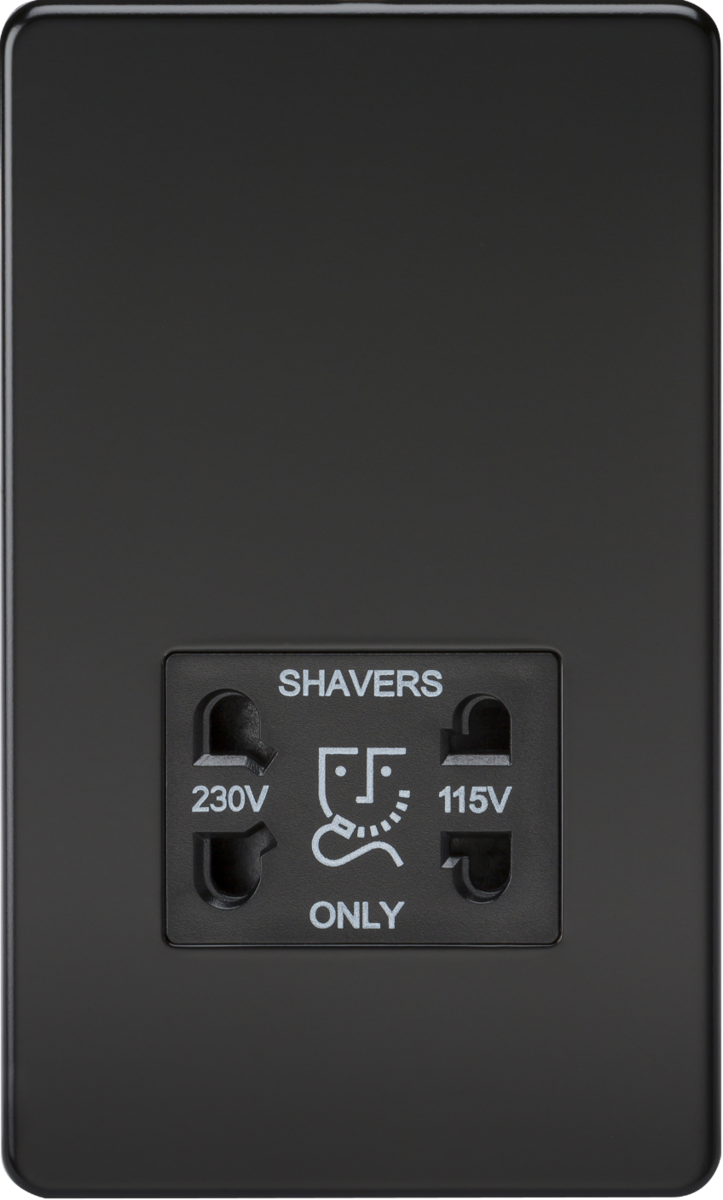 Screwless 115V/230V Dual Voltage Shaver Socket - Matt Black
