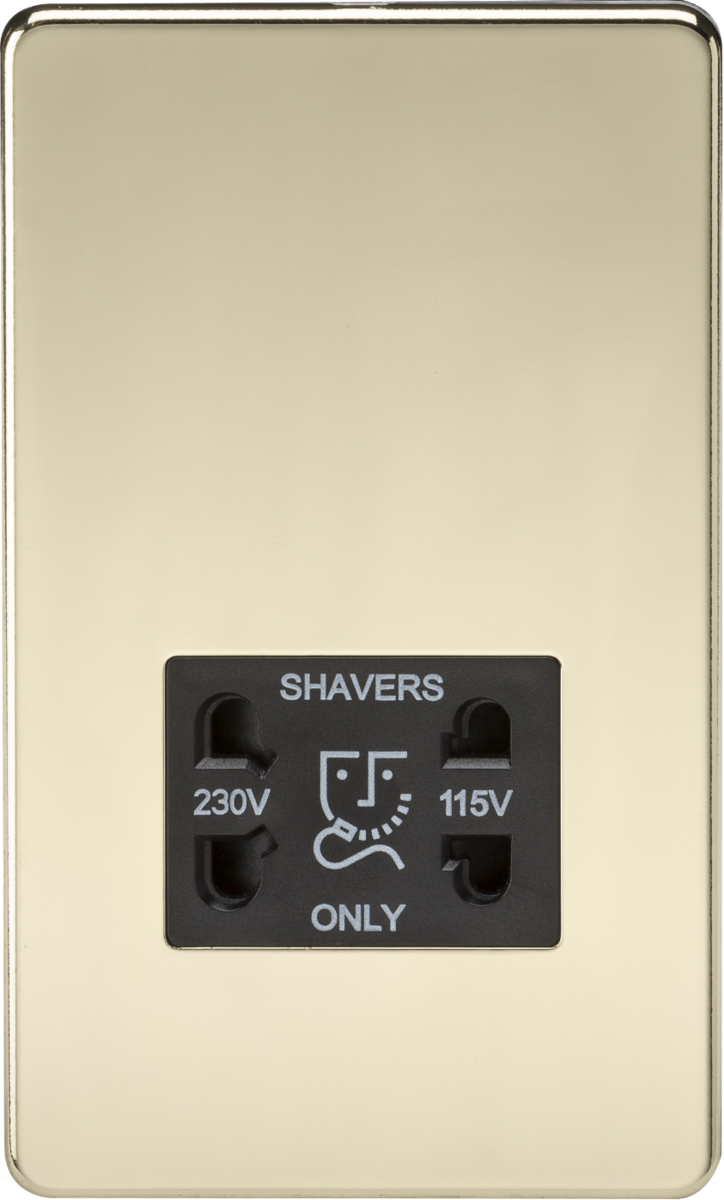 Screwless 115V/230V Dual Voltage Shaver Socket - Polished Brass