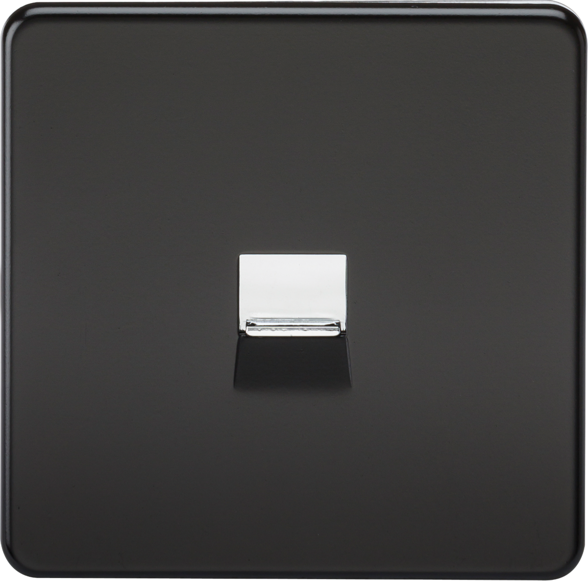 Screwless Telephone Master Socket -Matt Black with Chrome Shutter