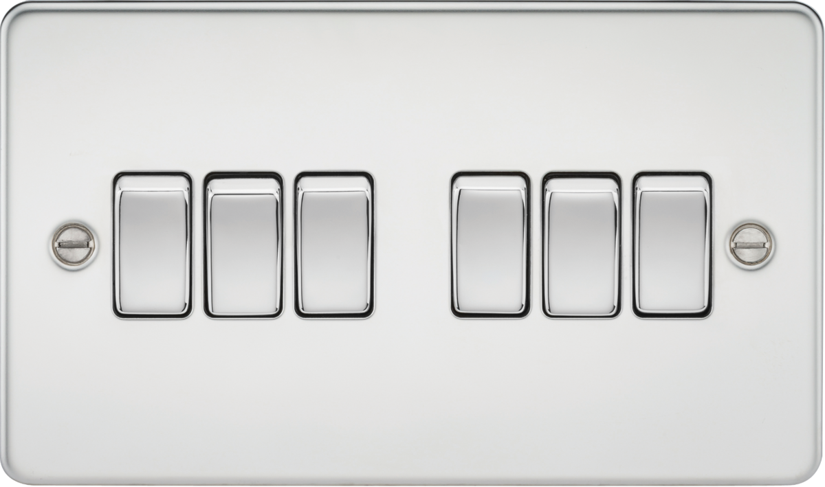 Flat Plate 10AX 6G 2-way switch - polished chrome