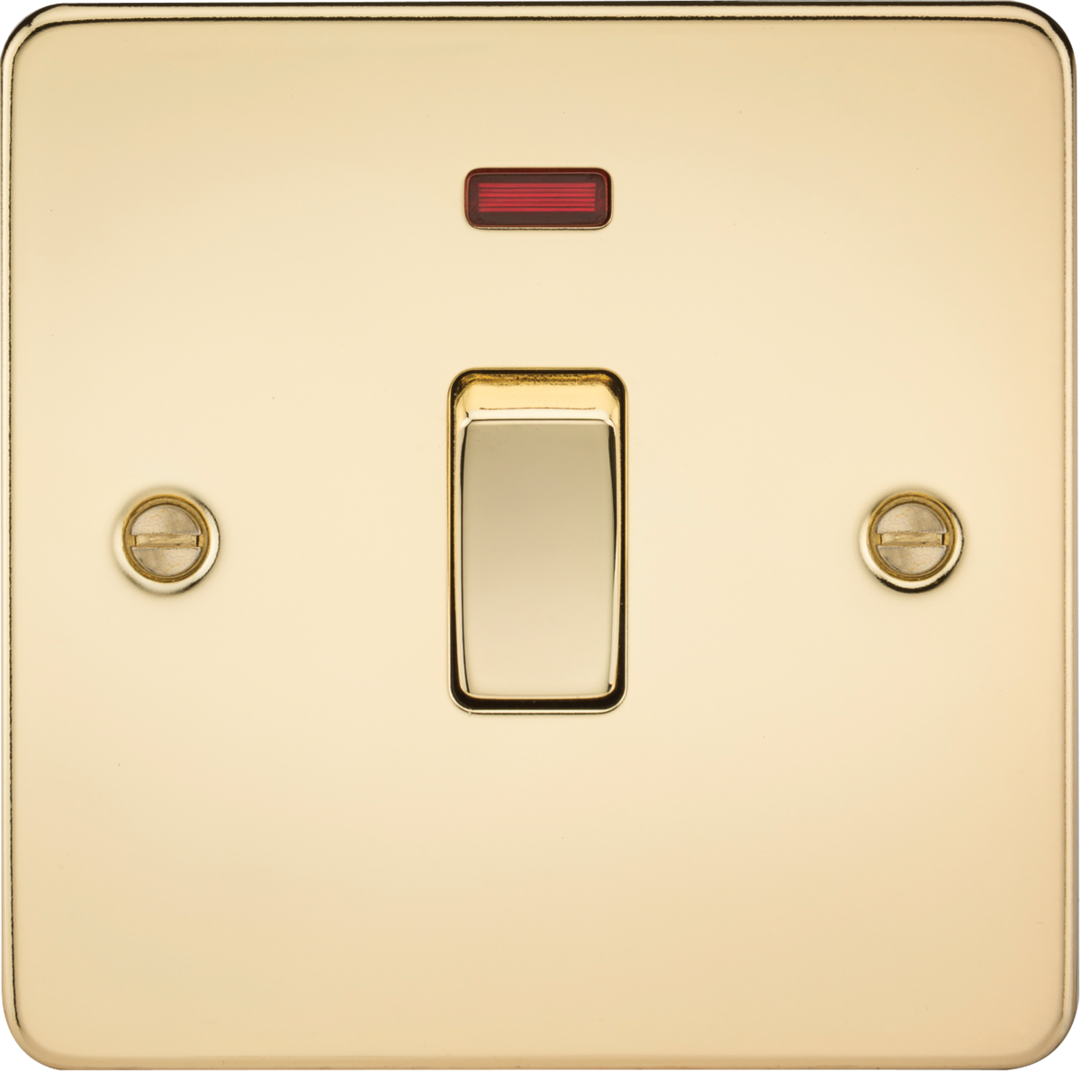 Flat Plate 20A 1G DP switch with neon - polished brass