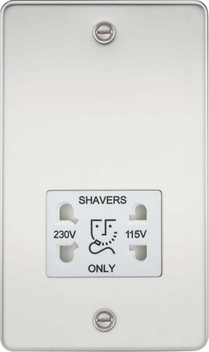 Flat Plate 115/230V dual voltage shaver socket - polished chrome with white insert