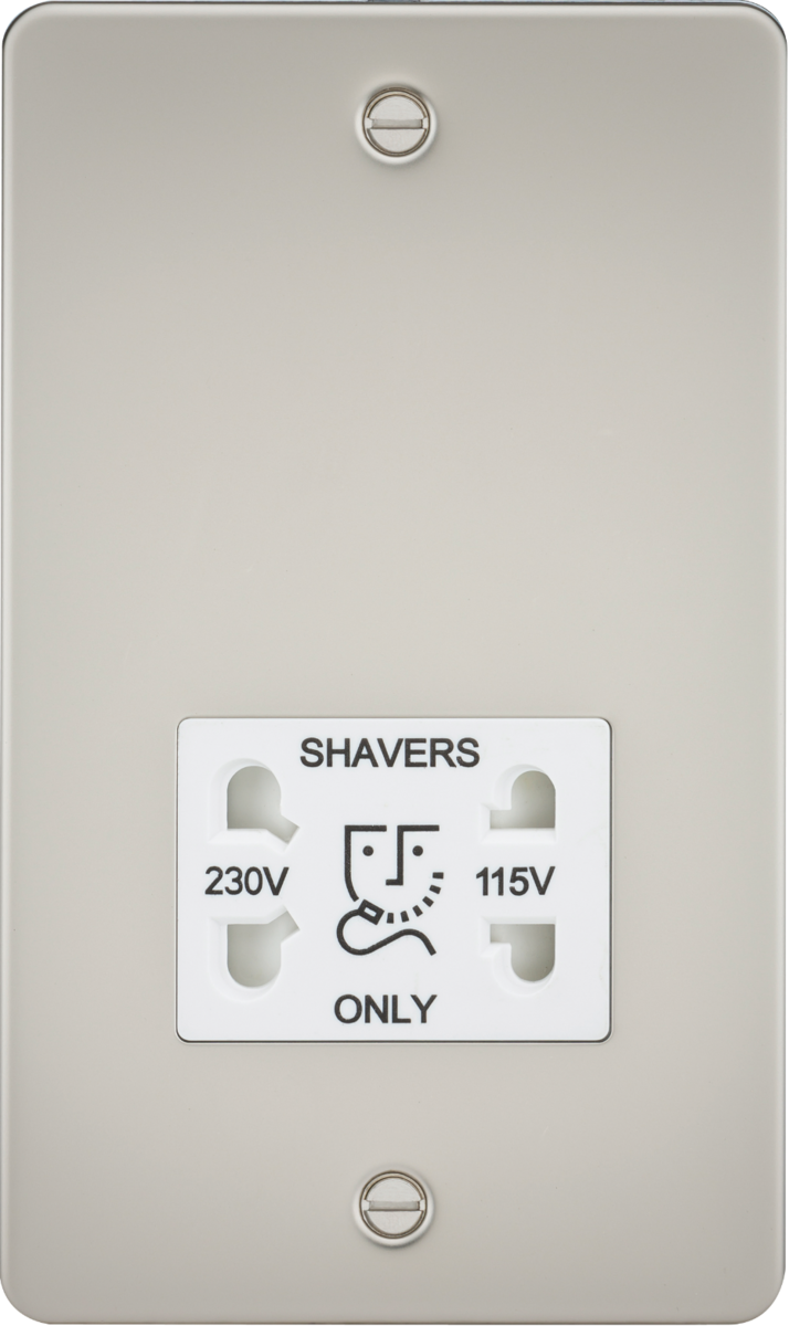 Flat Plate 115/230V dual voltage shaver socket - pearl with white insert