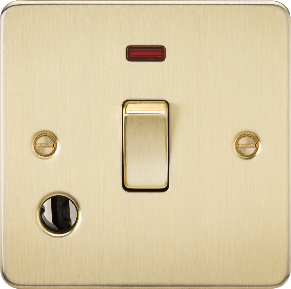 Flat Plate 20A 1G DP switch with neon and flex outlet - brushed brass