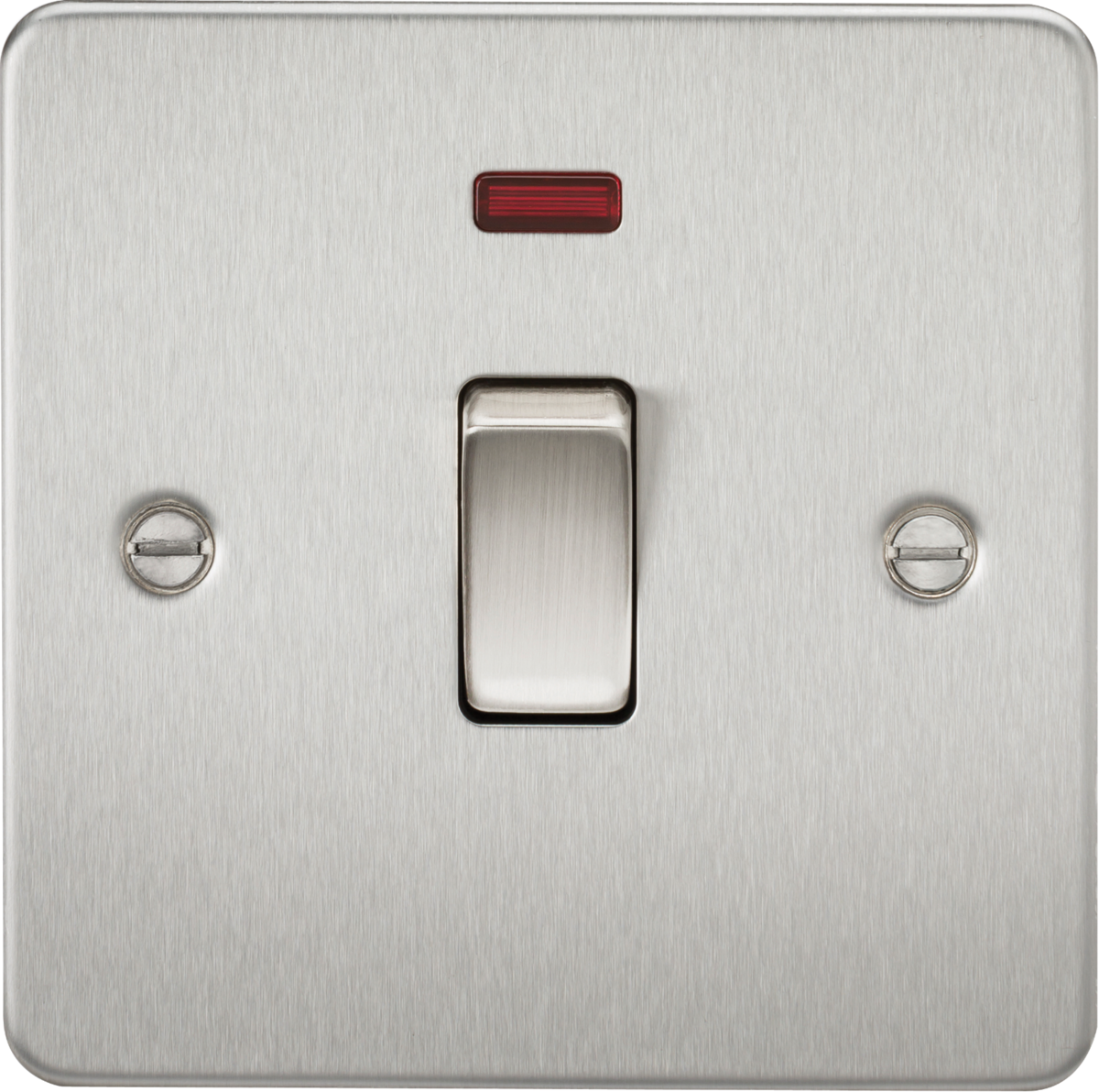 Flat Plate 20A 1G DP switch with neon - brushed chrome