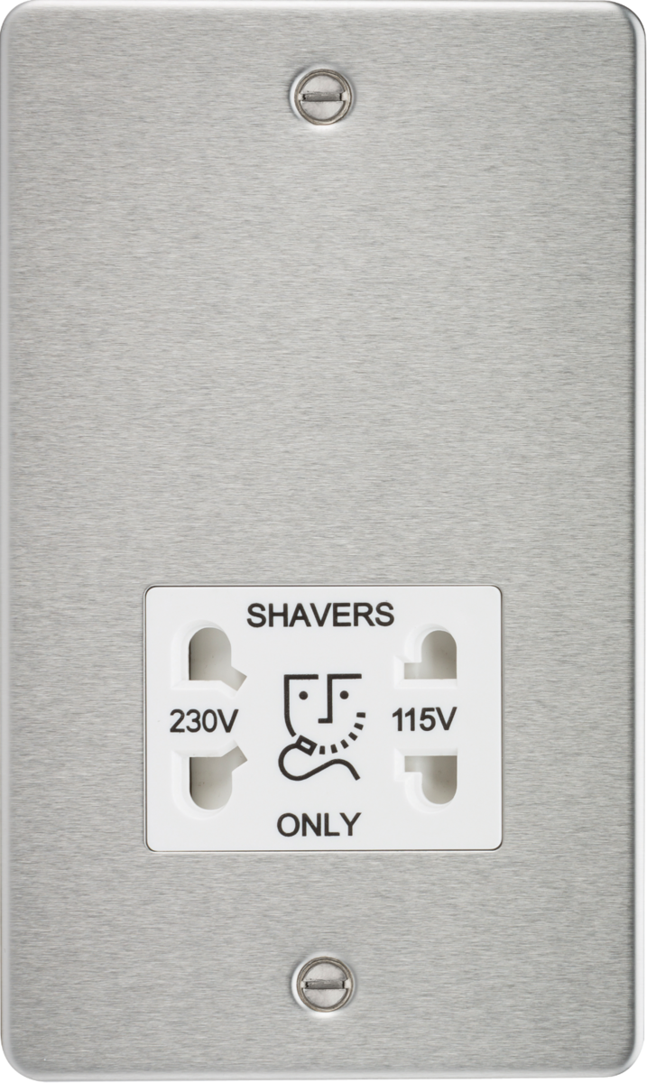 Flat Plate 115/230V dual voltage shaver socket - brushed chrome with white insert