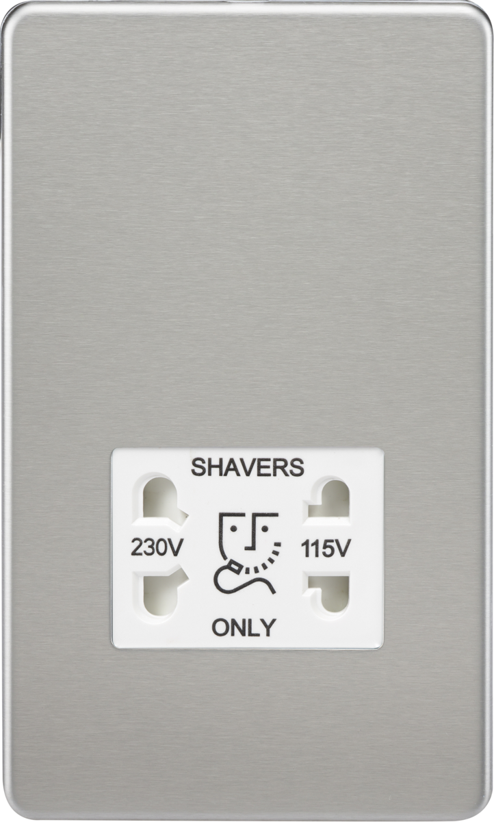 Screwless 115V/230V Dual Voltage Shaver Socket - Brushed Chrome with White Insert
